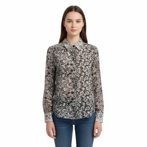 Free People Mixed Paisley Snakeskin Print Button Front Sheer Blouse Size XS